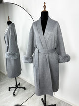 Elegant Fox Fur & Double-Sided Wool Coat