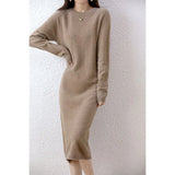 100% Merino Wool Long-Sleeve Midi Sweater Dress