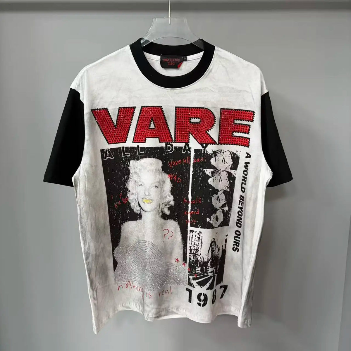 Men's Oversized Rhinestone Letter Cotton T-Shirt
