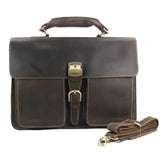 Vintage Crazy Horse Genuine Leather Men Briefcase Large Business Bag Tote Office Bag 15.6“Laptop Case attache Male Shoulder Bag
