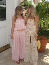 Women Floral Lace Sheer Layers Skirt Set Suspenders Ruffle Top High Waist Maxi Skirts 2026 Summer Beach Vacation Female Outfits