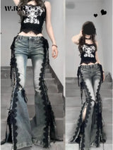 Retro Eyelet Lace-Up Flare Jeans