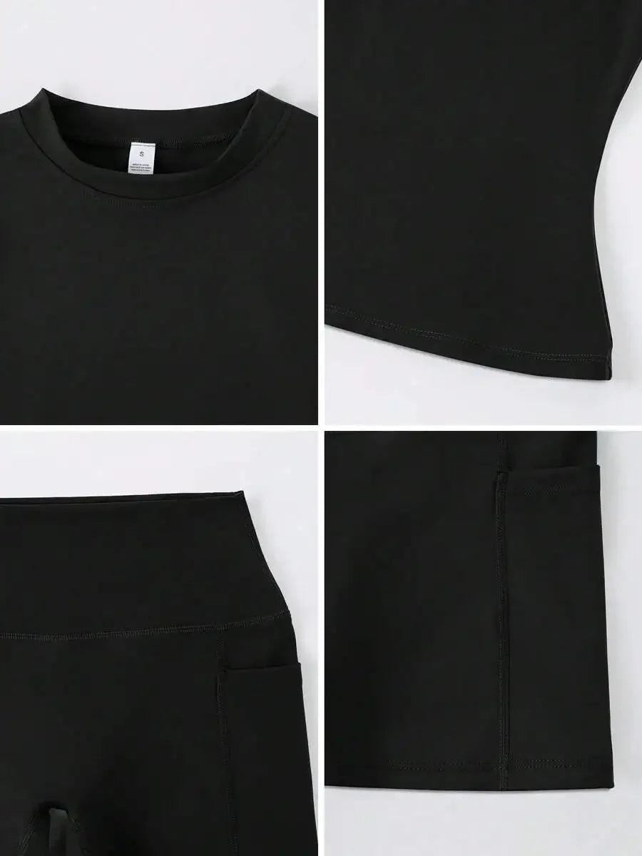 Women's Sculpting Sports Short Sleeve & High-Waist Shorts Set