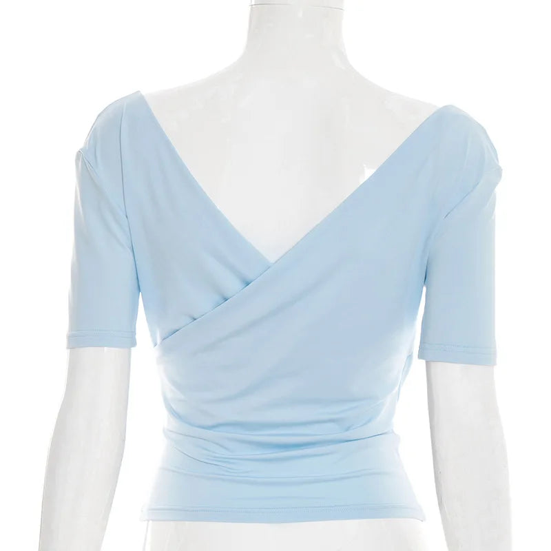 2026 New Women Cross V Neck Slim Waist Top Fashion Ins Style Top