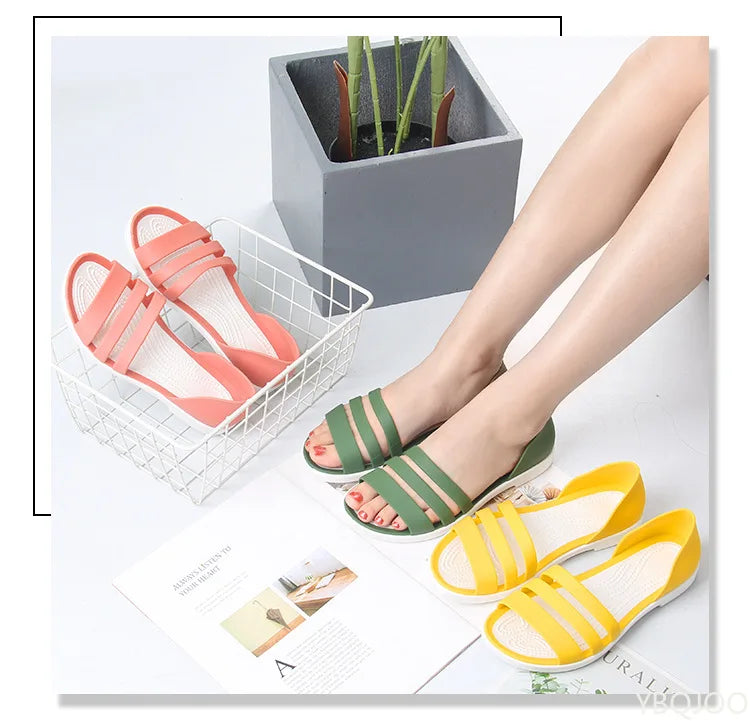 2025 For Women Summer Flats Candy Color Casual Beach Outdoor Female Ladies Jelly Slippers Fashion Open-Toed Slides Shoes