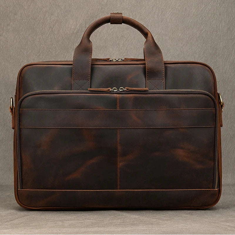 Men Briefcase Genuine Leather Laptop Bag 14 15.6" PC Doctor Lawyer Computer Bag Cowhide Male Briefcase Leather Men Business Bag