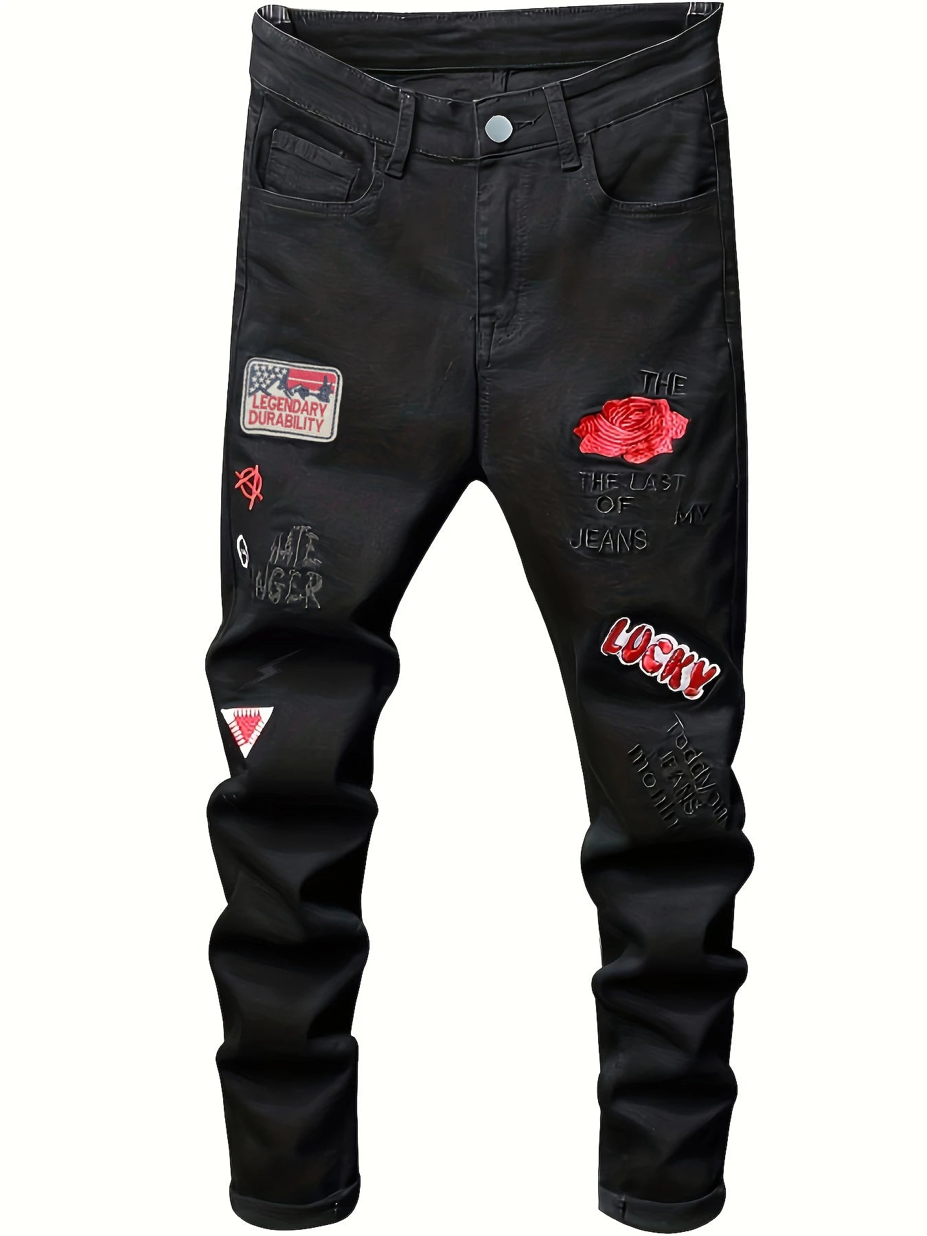 Men’s Slim Fit Embroidered Straight Leg Denim