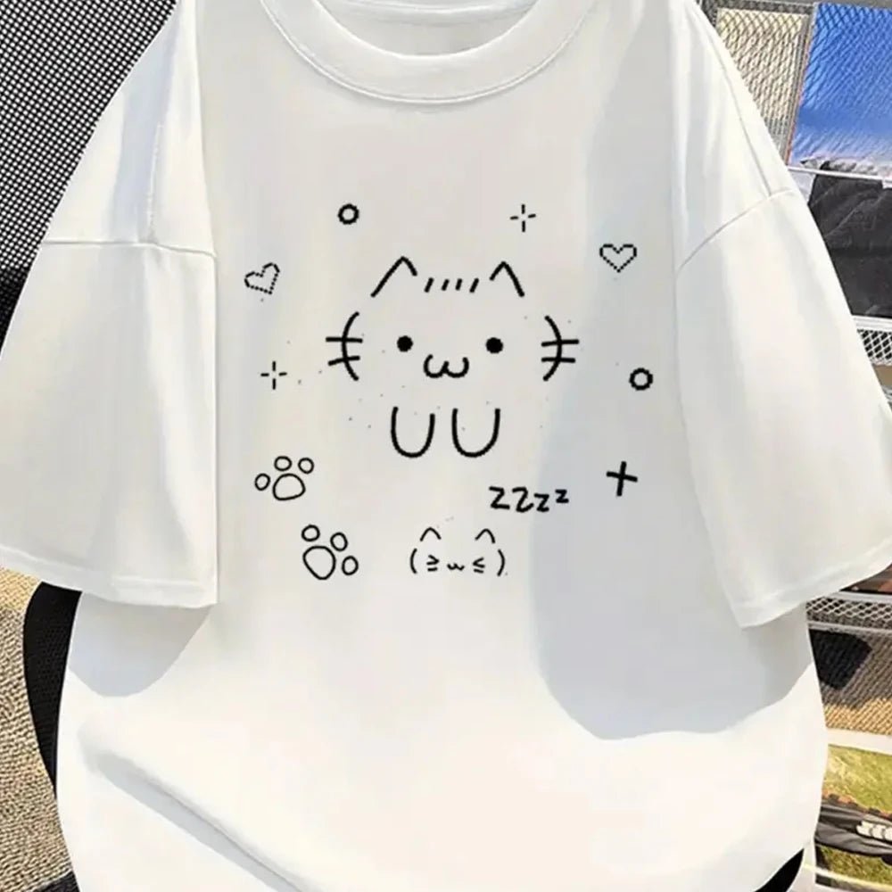 Cute Cat Print Y2K T-Shirt | Playful Summer Style