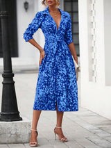 Elegant Print Belted Midi Dress