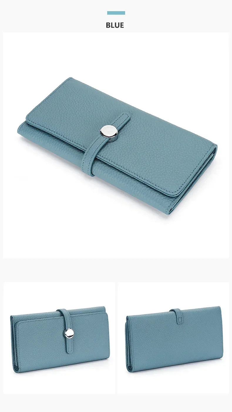 Genuine Leather Wallet Women Long Clutch Fashion Luxury Brand Ladies Purses Card Holder Zipper Coin Pocket High Quality Billfold