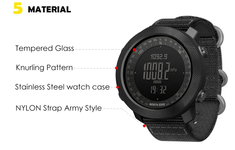 North Edge Men Sports Watches Waterproof 50M LED Digital Watch Men Military Compass Altitude Barometer