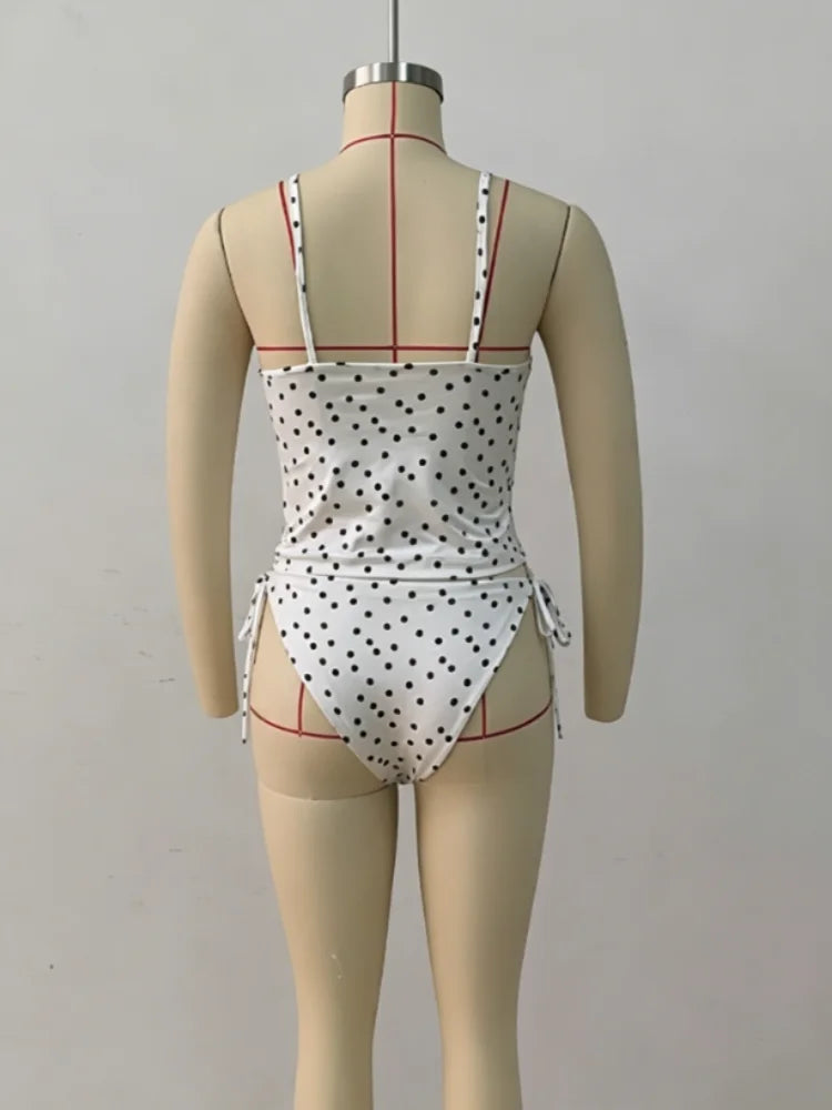 Sexy Spicy Spicy Girl Polka Dot Bikini Suit Slim Suspender Tank Top Tight-fitting Underpants Lady Popular Seaside Vacation Set