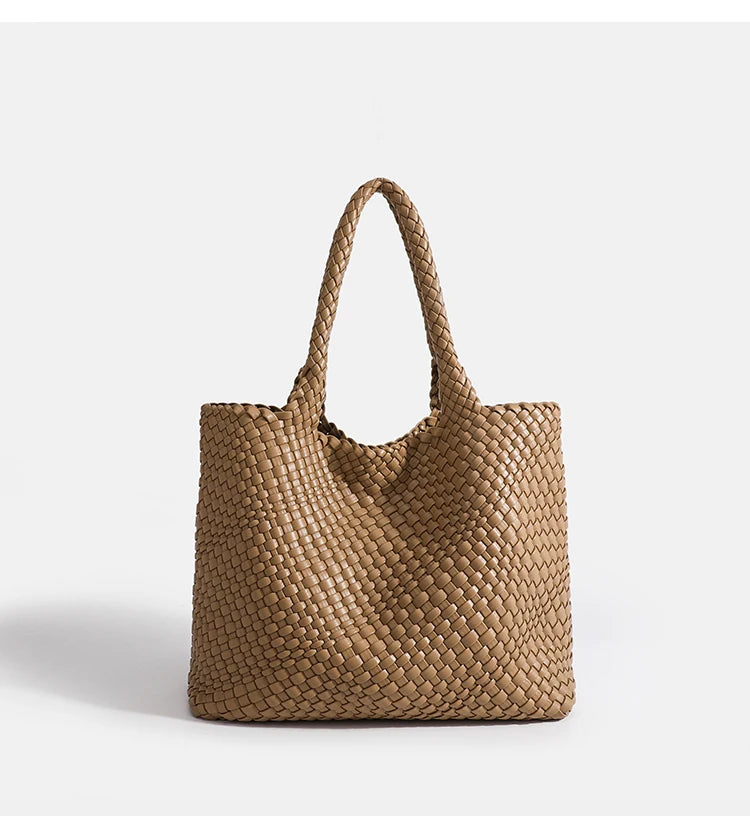 Woven Tote Bag For Women Soft Foldable Top-Handle Wristlet Bag Fashion Hobo Handbag Composite Bag with Coin Purse