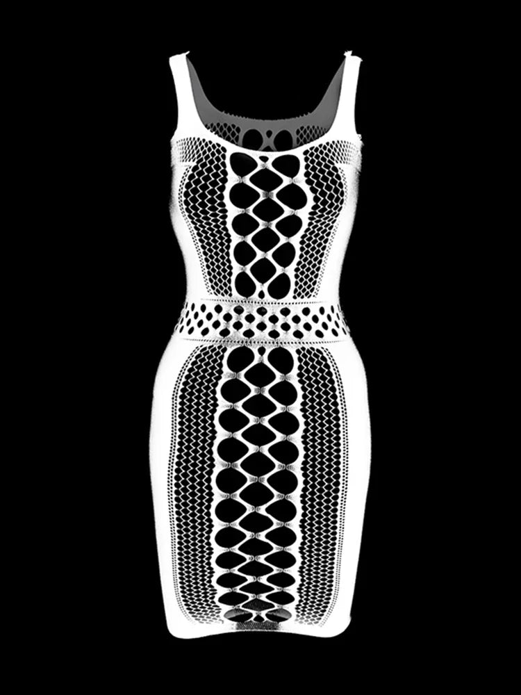 Women's Hollow-Out Mesh Bodycon Mini Dress