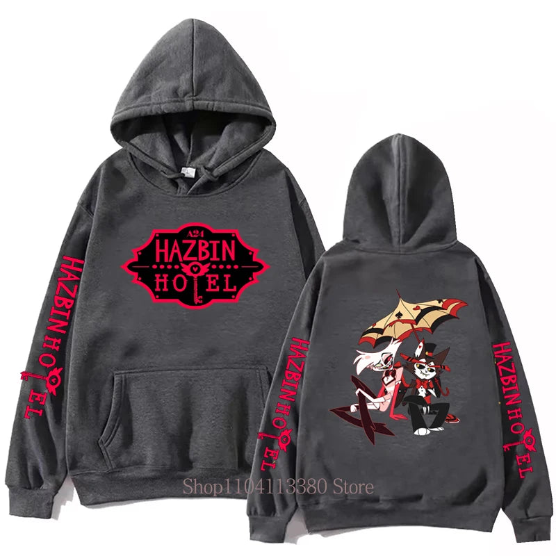 Hazbin Graphic Print Fleece Pullover Hoodie