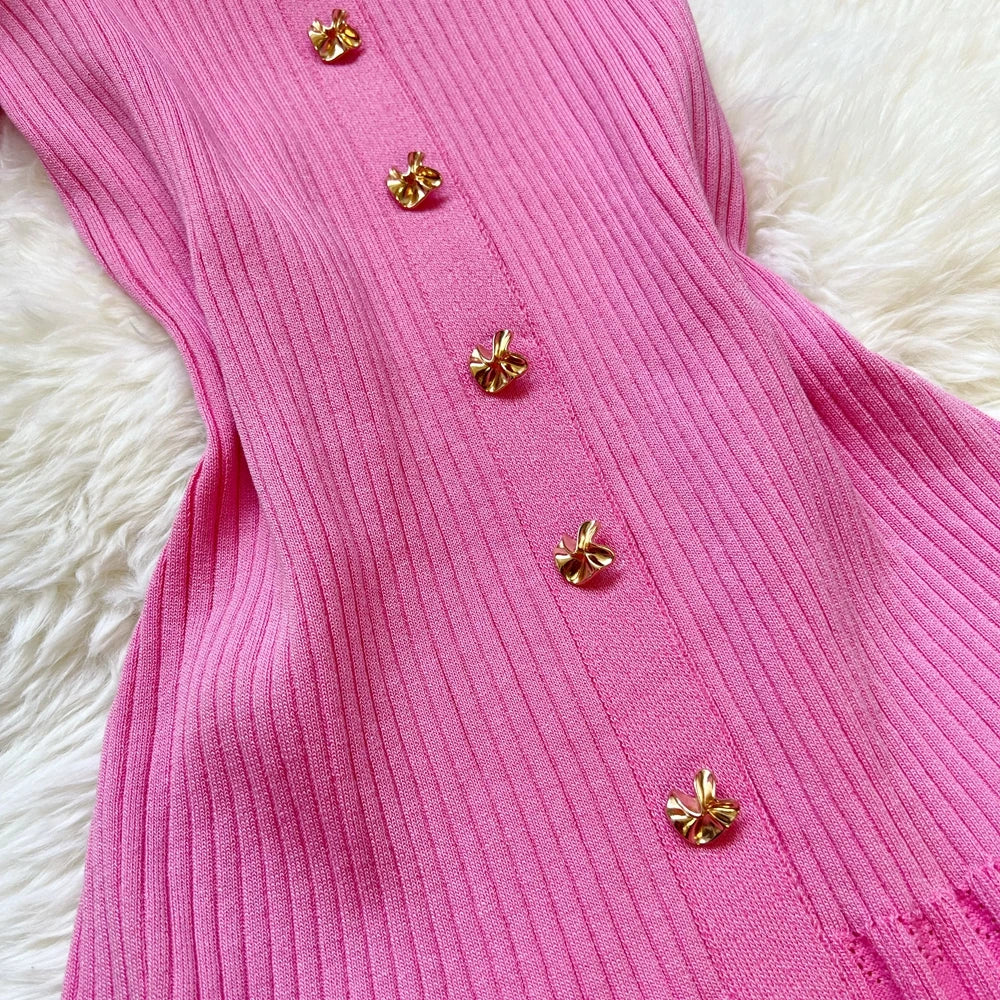 Elegant Collared Knit A-Line Midi Dress