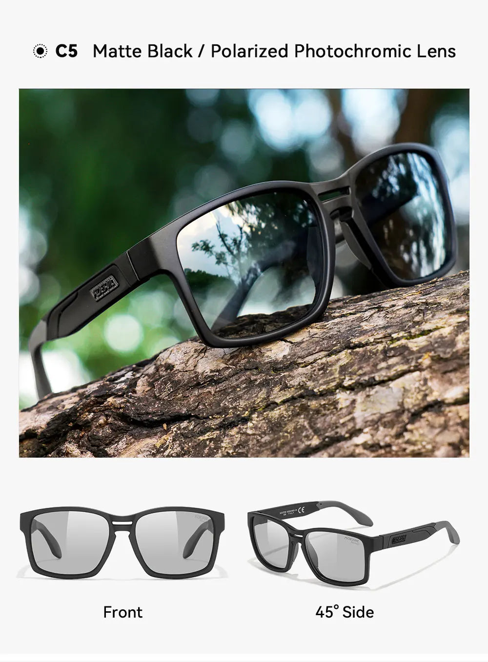 KDEAM New Polarized & Photochromic Sunglasses Unisex Size Square TR90 Sun Glasses For Fishing Golfing Driving Jogging