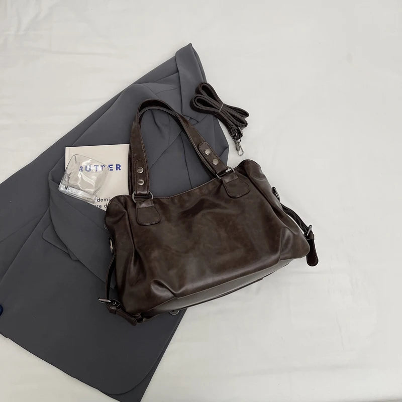 Women's Retro PU Leather Large Capacity Boston Tote Bag