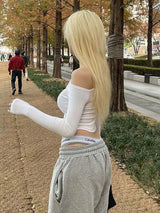 Chic Slash Neck Long Sleeve Cropped Tee