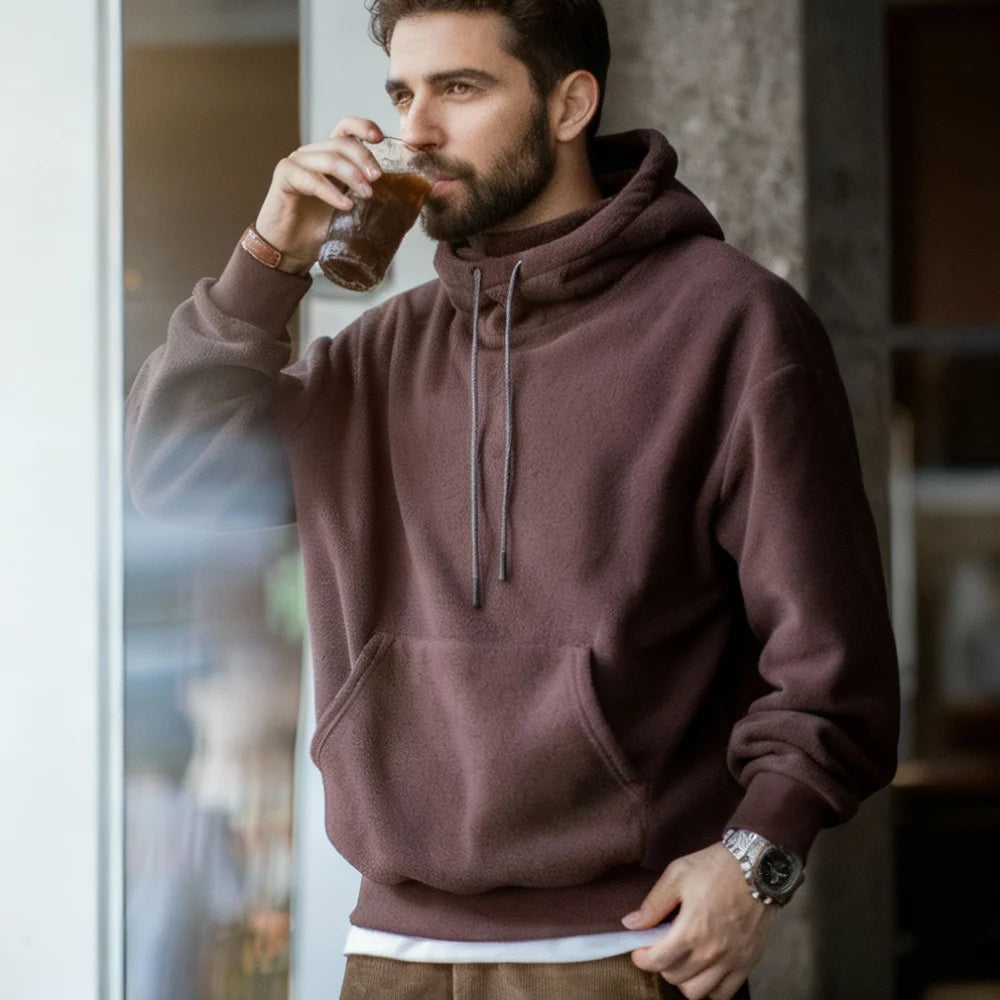 Maden Men's Polar Fleece Hoodie with Built-In Face Mask
