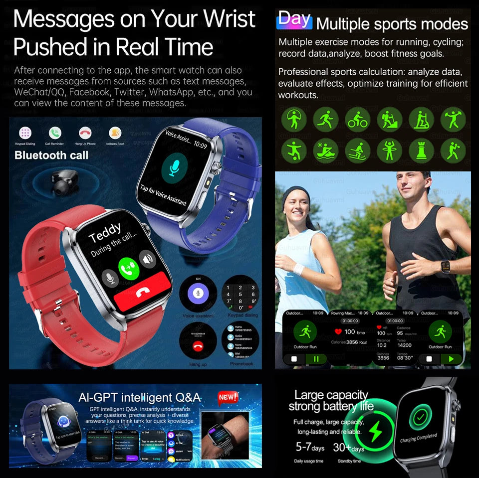 ECG+PPG Health Smartwatch – AI Body Analysis & BT Calling