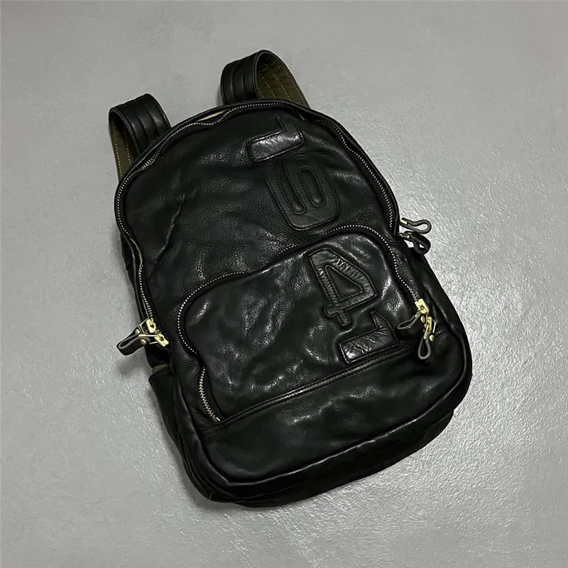 Vintage luxury genuine leather large capacity men's backpacks outdoor daily travel handmade soft real cowhide laptop schoolbags
