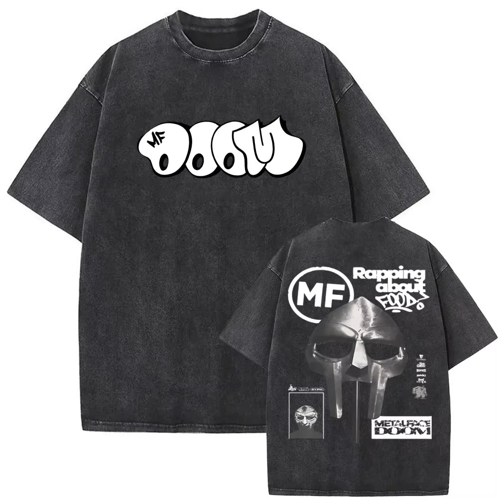 2025 Washed Vintage Rapper Mf Doom MM FOOD Graphic Print Tshirt Men Women Hip Hop Fashion T-shirts Male Casual