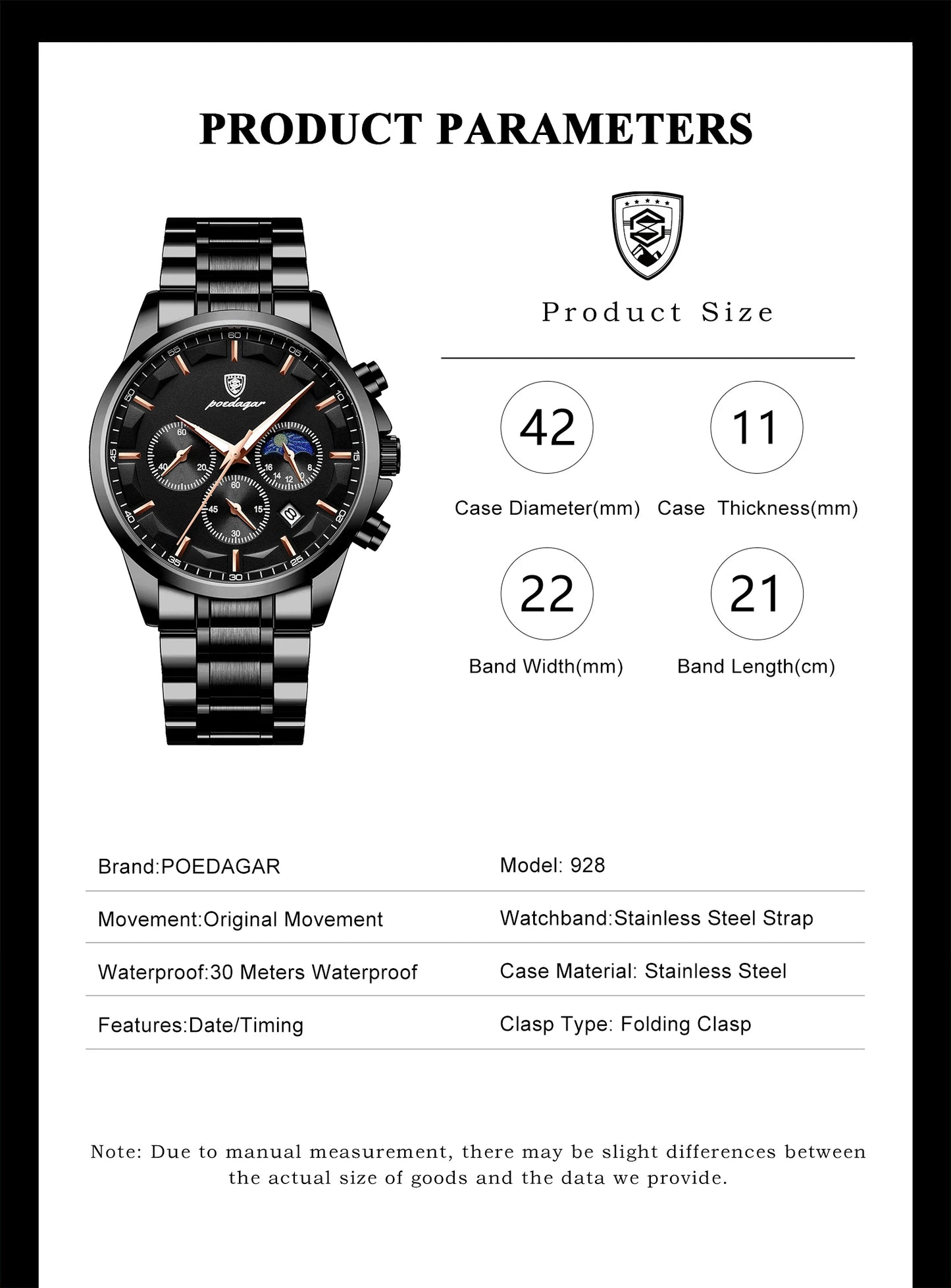 POEDAGAR 928 Men's Luxury Chronograph Watch | Luminous & Waterproof