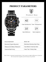 POEDAGAR 928 Men's Luxury Chronograph Watch | Luminous & Waterproof
