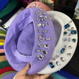 INS Summer rhinestone beret women's new fashion versatile hat thin breathable painter hat handmade rhinestones versatile pumpkin