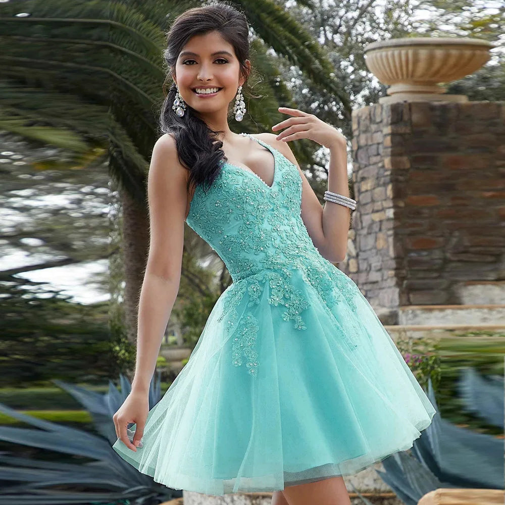 Customized Above Mini Skirt Spaghetti Straps Appliques Cocktail Sequins Backless Prom Party Gowns Homecoming Vestido De Fiesta