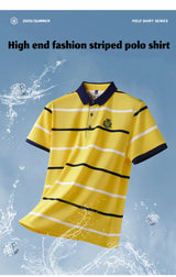 Men's Striped Polo | Letter Embroidery Summer Shirt