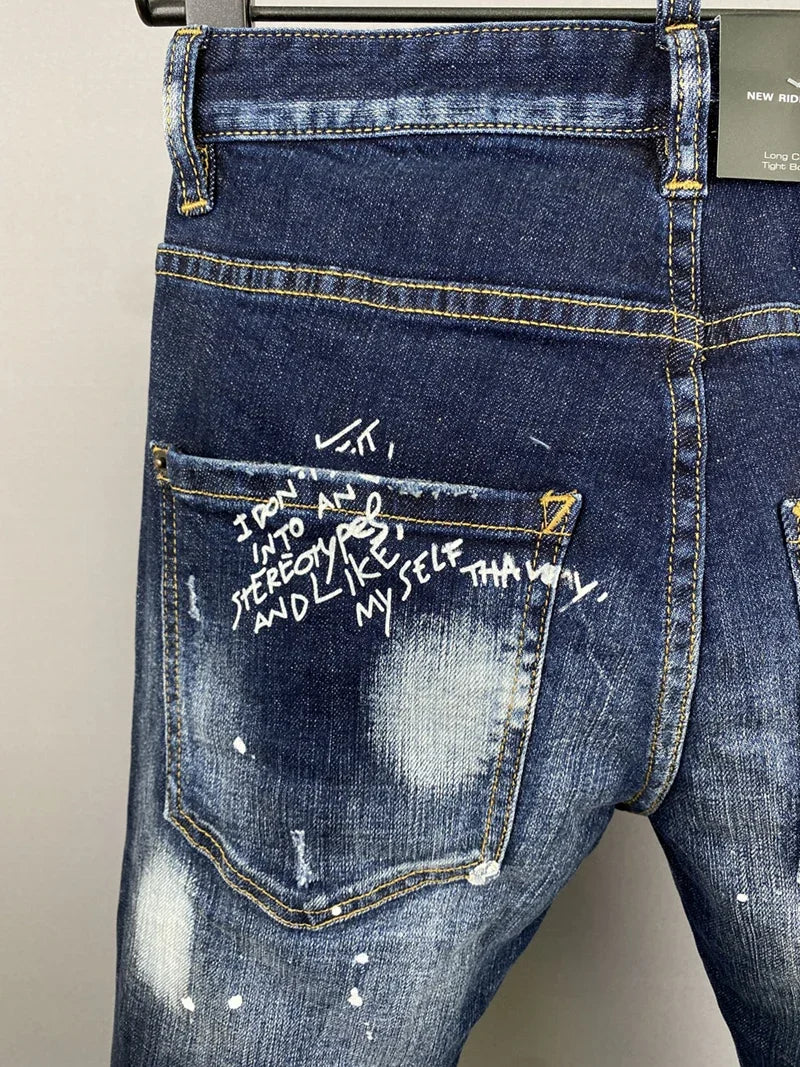 ICON BRAND Men Jeans Dsq2 Denim Pants Hole Slim Pencil Trousers Buttons Party Clothes coolguy D2 JEANS for husband blue