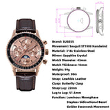Sugess Watch Mens Moonphase Pilot Chronograph Mechanical Wristwatches Tianjin ST1908 Movement Swanneck Sapphire Crystal Luminous