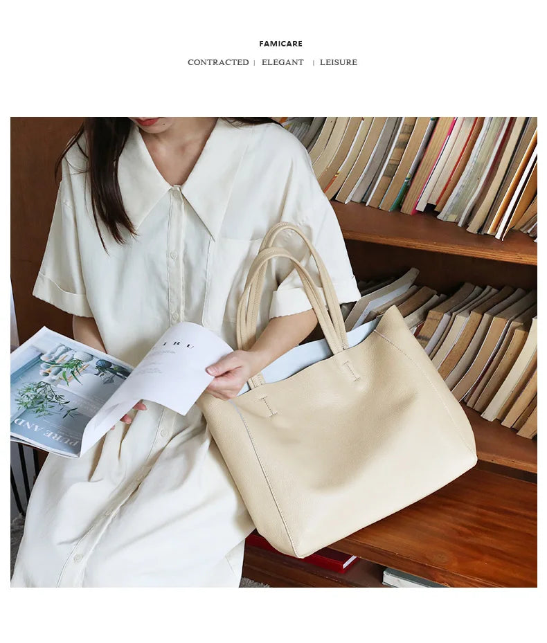Bag Women 2022 New Summer Genuine Leather Tote Female Casual Fashion Simple Underarm Shoulder Bag Large Capacity Shopper Handbag