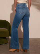 Women's Dark Blue High Waist Wide Leg Stretch Jeans