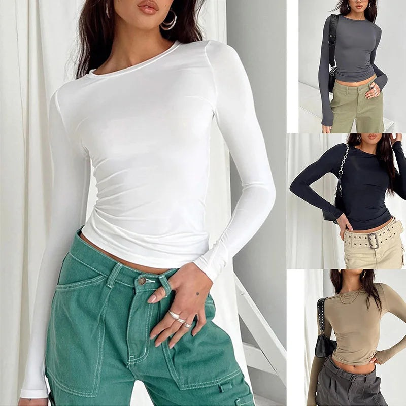 Slim Fit Long Sleeve Base Tee - Solid Casual Pullover