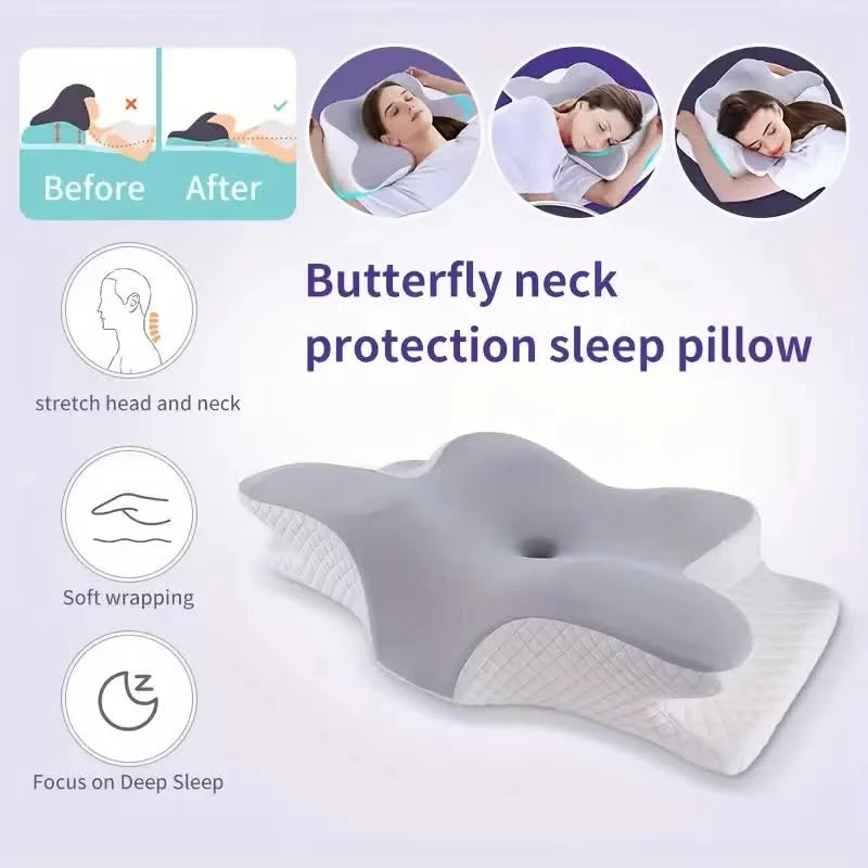 2026 New Solid Color Special-shaped Horn Pillow, Butterfly Pillow Memory Cotton Slow Rebound Neck Protection Sleep Pillow