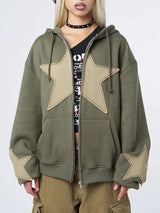 Women's Y2K Star Print Zip-Up Hoodie