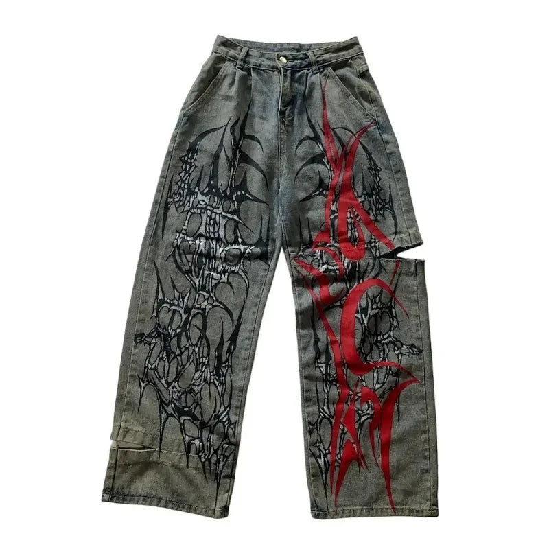 Men's Y2K Oversized Wide-Leg Embroidered Denim Jeans