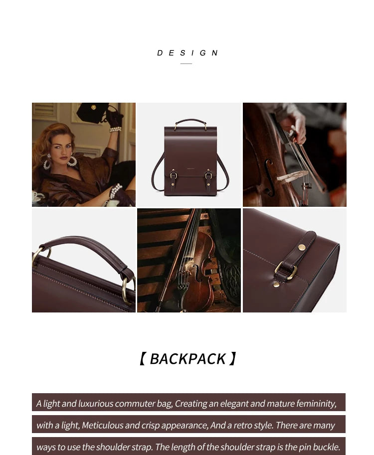 Cnoles Vintage Women's Leather Backpack Casual Shoulder Bag Travel Purse for Girls College School Book Bag