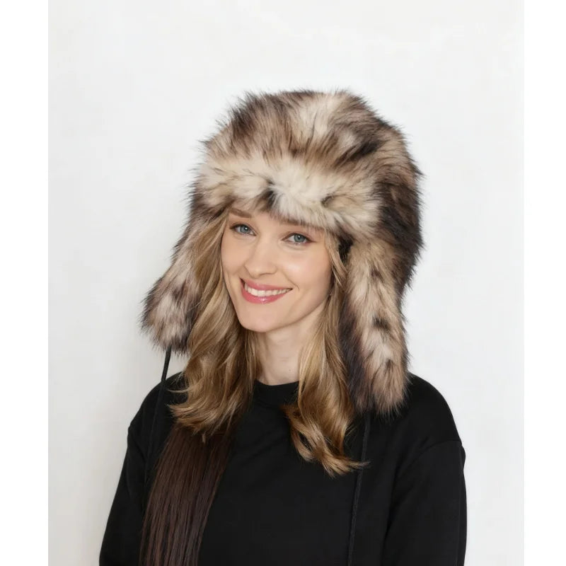 Leopard Print Faux Fur Winter Bomber Hat