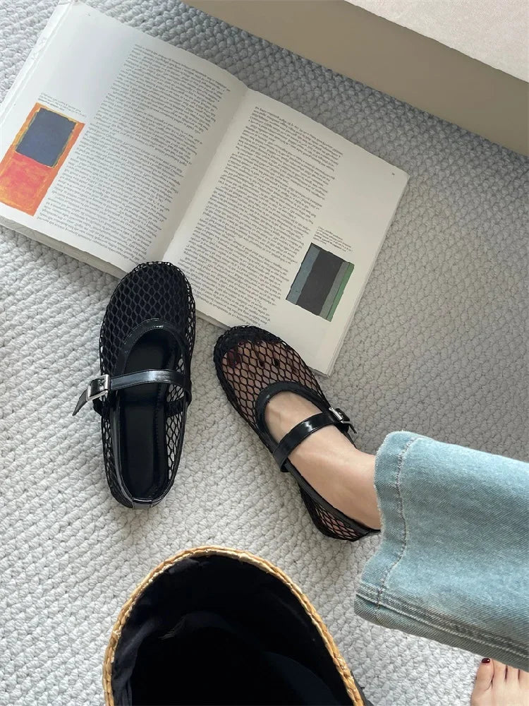 Eilyken Mesh Flat Sandals – Elegant Buckle Strap Women's Shoes
