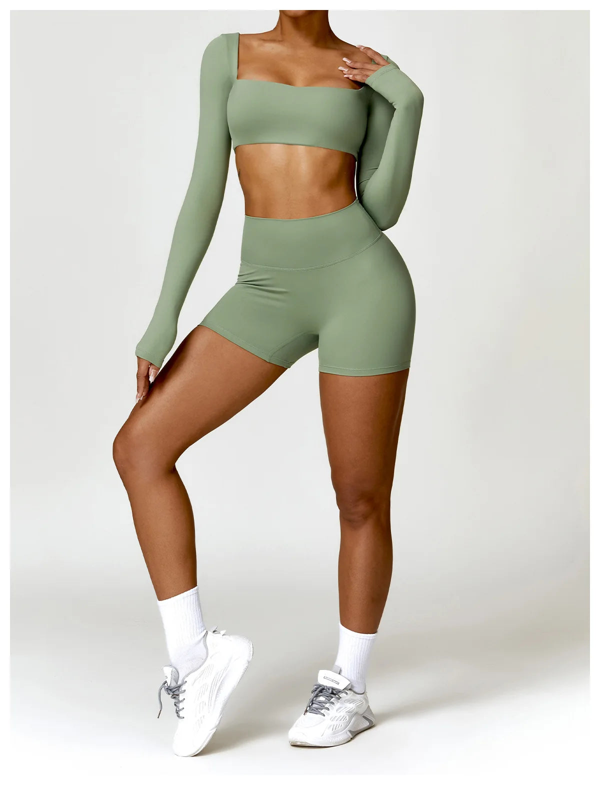 2-Piece Women's High-Waist Yoga Set – Seamless Long Sleeve Workout Suit
