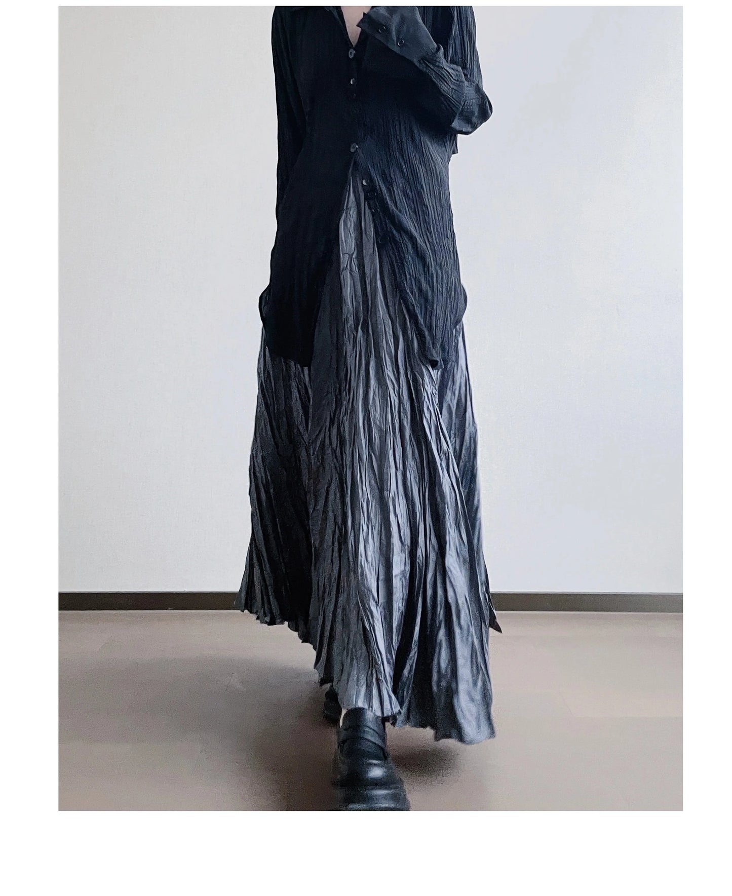 UMI MAO Irregular Fold Maxi Skirt – Elegant A-Line