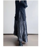 UMI MAO Irregular Fold Maxi Skirt – Elegant A-Line