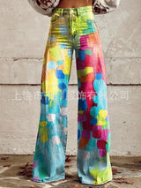 Women's 3D Print Wide-Leg "Jeans" – Trendy Low-Waist Flare Pants