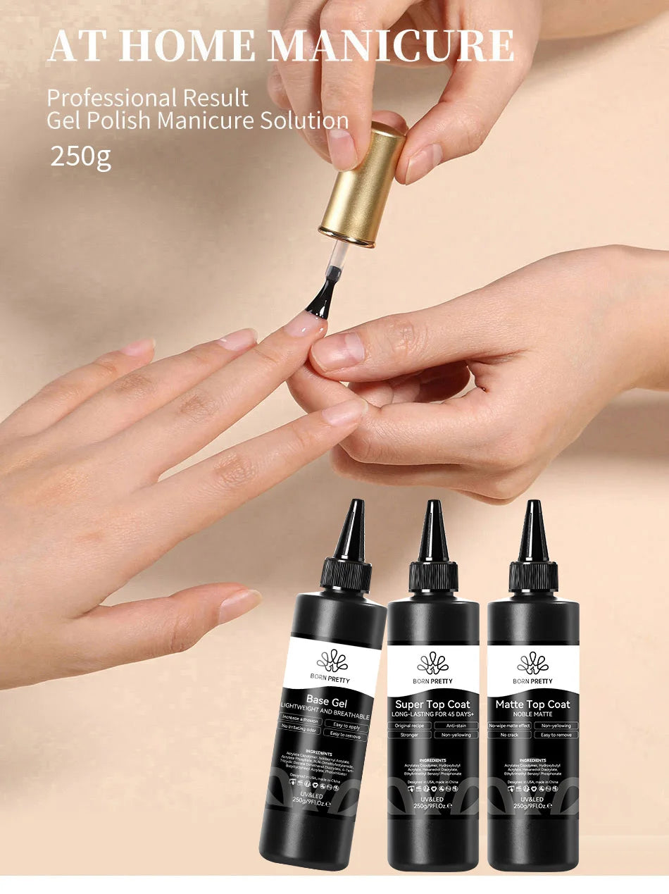 BORN PRETTY 250g Super Top Coat Gel Nail Polish Base Gel Matte Top Coat Semi-Permanent Varnish Soak Off Nail Art Functional Gel