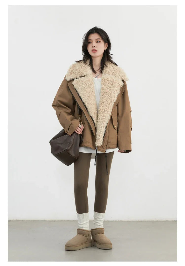 CHIC VEN Fashion Women Coats Loose Casual New Retro Motorcycle Cotton Jacket Thick Warm Female Overcoat Autumn Winter 2025