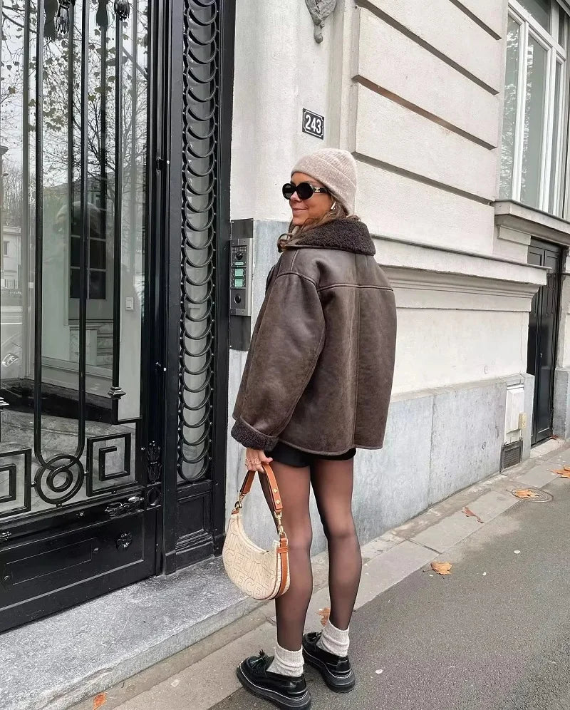 Women’s Oversized Faux Leather Bomber Jacket